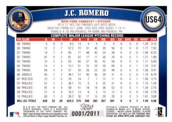 2011 Topps Update - Gold #US64 J.C. Romero Back