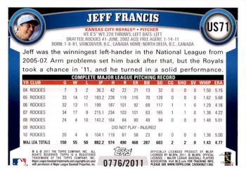 2011 Topps Update - Gold #US71 Jeff Francis Back