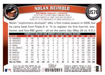 2011 Topps Update - Gold #US76 Nolan Reimold Back