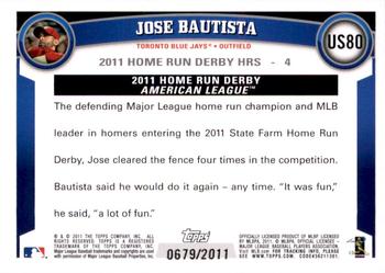 2011 Topps Update - Gold #US80 Jose Bautista Back