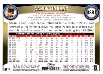 2011 Topps Update - Gold #US81 Aaron Harang Back