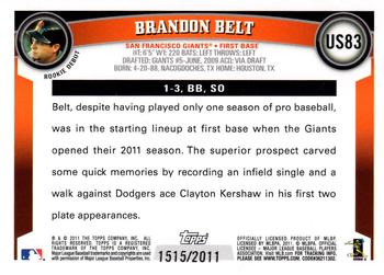 2011 Topps Update - Gold #US83 Brandon Belt Back