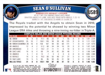 2011 Topps Update - Gold #US89 Sean O'Sullivan Back