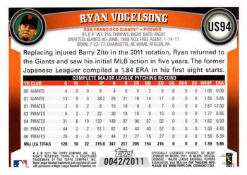 2011 Topps Update - Gold #US94 Ryan Vogelsong Back