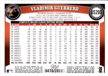 2011 Topps Update - Gold #US200 Vladimir Guerrero Back