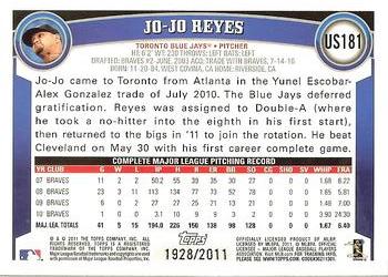 2011 Topps Update - Gold #US181 Jo-Jo Reyes Back