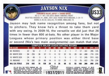 2011 Topps Update - Gold #US33 Jayson Nix Back