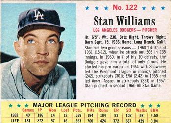 1963 Post Cereal #122 Stan Williams Front