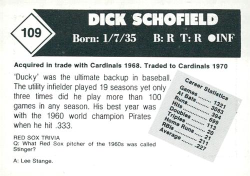 1981 Boston Globe Boston Red Sox #109 Dick Schofield Back