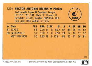 1990 CMC #670 Hector Rivera Back