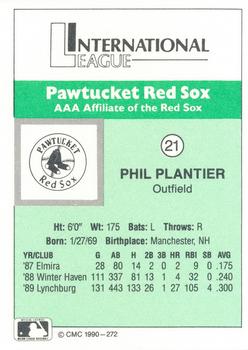 1990 CMC Pawtucket Red Sox #21 Phil Plantier Back