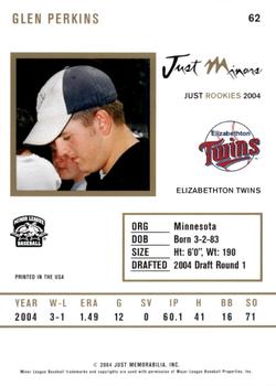 2004 Just Rookies #62 Glen Perkins Back