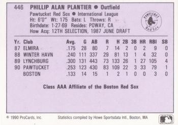 1990 ProCards AAA #446 Phil Plantier Back