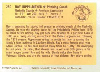 1990 ProCards #250 Ray Rippelmeyer Back