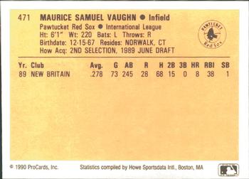 1990 ProCards #471 Mo Vaughn Back