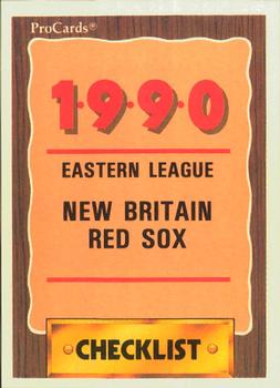 1990 ProCards #1310 New Britain Red Sox Checklist Front