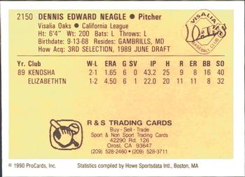 1990 ProCards #2150 Denny Neagle Back