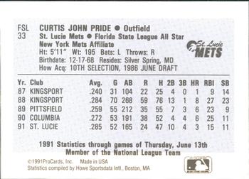 1991 ProCards Florida State League All-Stars #FSL33 Curtis Pride Back
