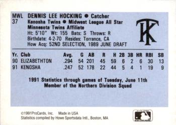 1991 ProCards Midwest League All-Stars #MWL37 Denny Hocking Back