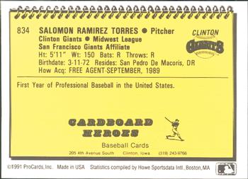 1991 ProCards #834 Salomon Torres Back