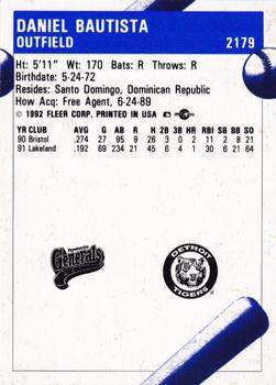 1992 Fleer ProCards #2179 Danny Bautista Back