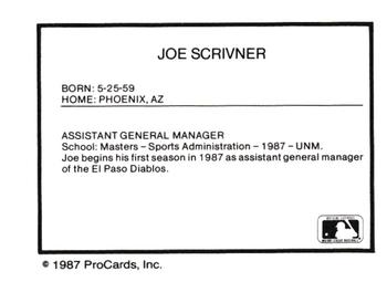 1987 ProCards #NNO Joe Scrivner Back