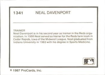1987 ProCards #1341 Neal Davenport Back