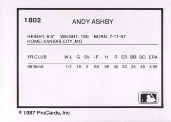 1987 ProCards #1802 Andy Ashby Back