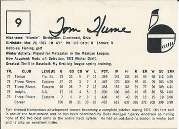 1976 Indianapolis Indians #9 Tom Hume Back