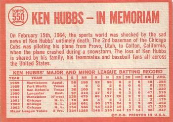 1964 Topps #550 Ken Hubbs Back