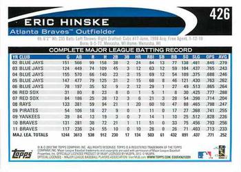 2012 Topps #426 Eric Hinske Back