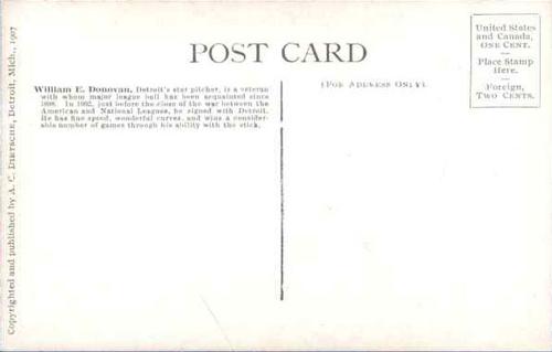 1907-09 A.C. Dietsche Postcards (PC765) #NNO Wild Bill Donovan Back