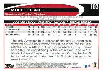 2012 Topps Opening Day #103 Mike Leake Back
