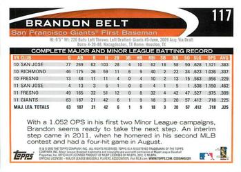 2012 Topps Opening Day #117 Brandon Belt Back