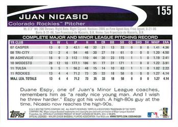 2012 Topps Opening Day #155 Juan Nicasio Back