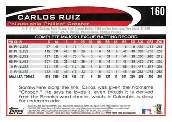 2012 Topps Opening Day #160 Carlos Ruiz Back