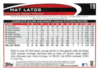 2012 Topps Opening Day #19 Mat Latos Back