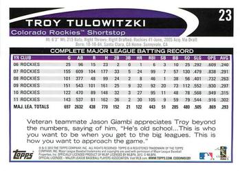 2012 Topps Opening Day #23 Troy Tulowitzki Back