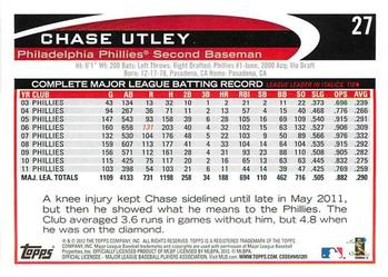 2012 Topps Opening Day #27 Chase Utley Back