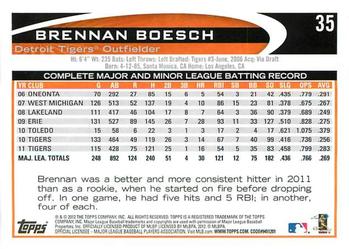 2012 Topps Opening Day #35 Brennan Boesch Back