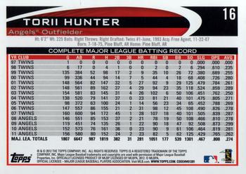 2012 Topps Opening Day #16 Torii Hunter Back