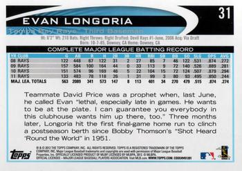 2012 Topps Opening Day #31 Evan Longoria Back