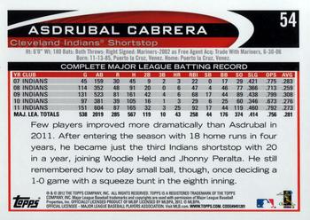 2012 Topps Opening Day #54 Asdrubal Cabrera Back