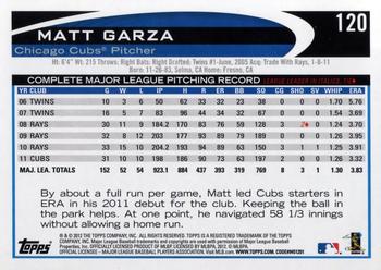 2012 Topps Opening Day #120 Matt Garza Back