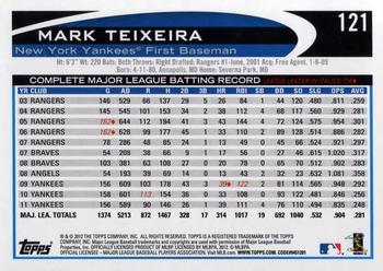 2012 Topps Opening Day #121 Mark Teixeira Back