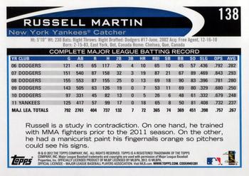 2012 Topps Opening Day #138 Russell Martin Back