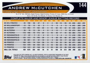 2012 Topps Opening Day #144 Andrew McCutchen Back