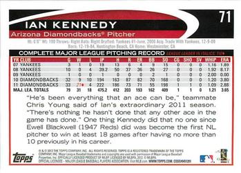 2012 Topps Opening Day #71 Ian Kennedy Back