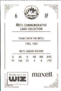 1991 The Wiz New York Mets #6 Bill Almon Back