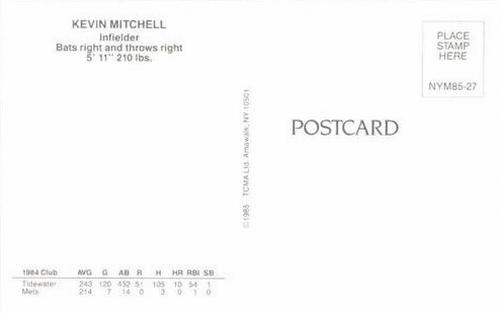 1985 TCMA New York Mets Postcards #NYM85-27 Kevin Mitchell Back
